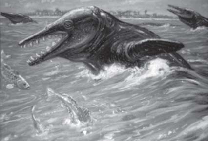 Recreación al óleo de un pliosaúrido del Jurásico. Foto de la pintura al óleo del Museo de Historia Natural de Los Ángeles.